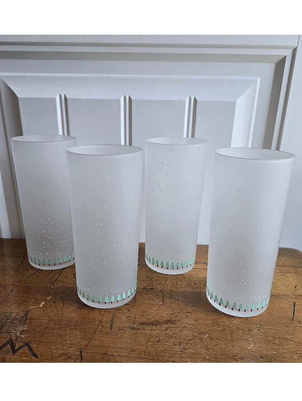 VTG Towle Katja Sweden Frosted Christmas Tree Tumblers Set 4 Tall Colorforms